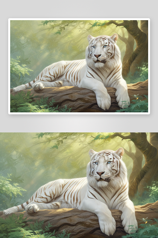森林树枝上的白虎休憩画自然之美展现