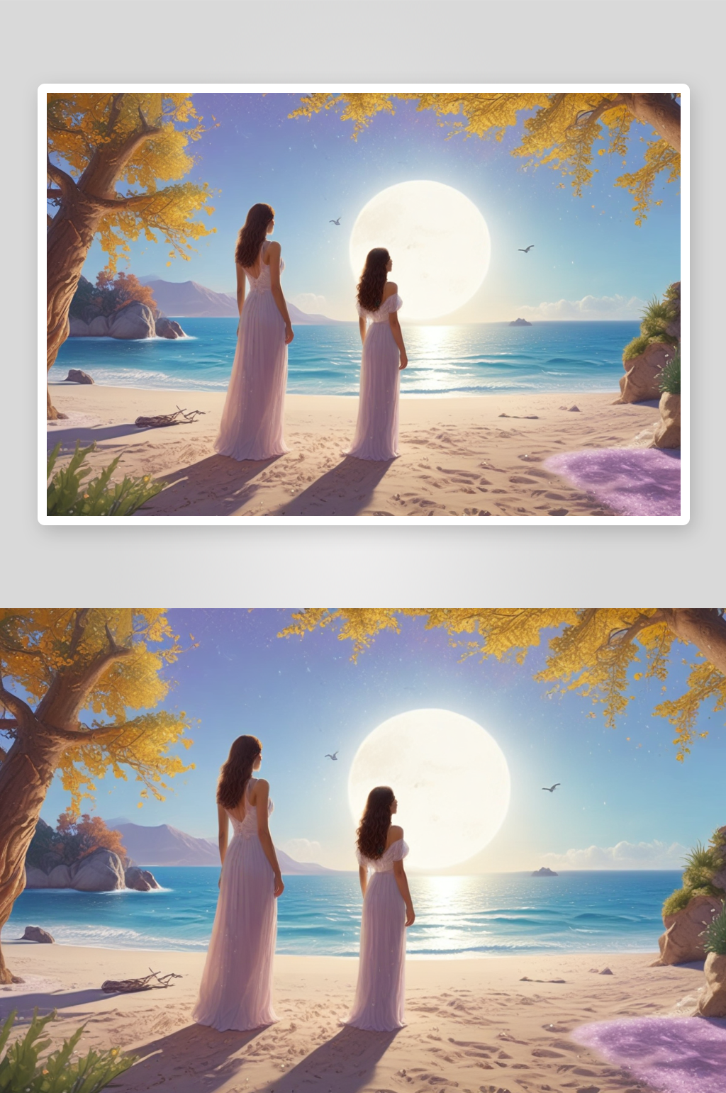 夜空中的幻幽之光海滩上的紫蓝浪漫素材