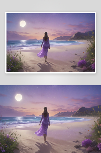 紫蓝色荧光与夜空海滩的神秘之旅