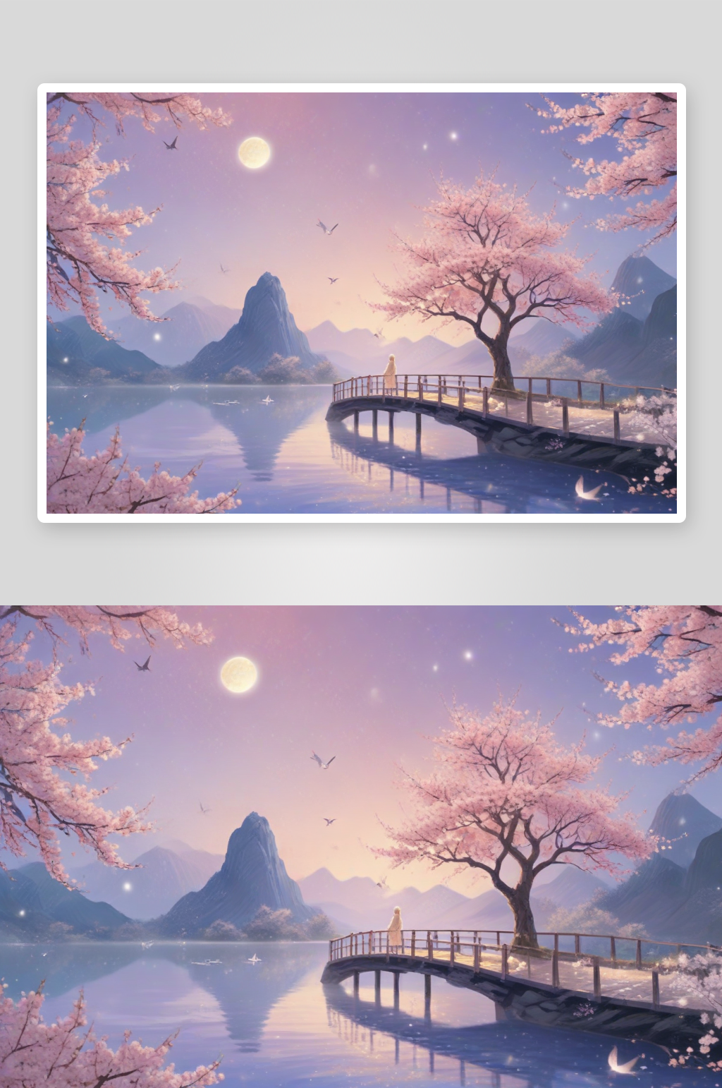 月亮的湖水边桃花素材