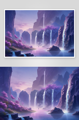 群山环绕下的梦幻夜空中的蓝紫色风景