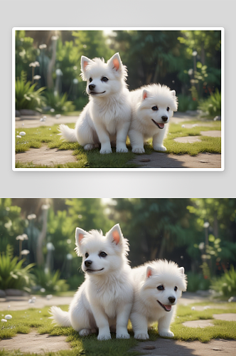 温馨可爱的小白狗家族