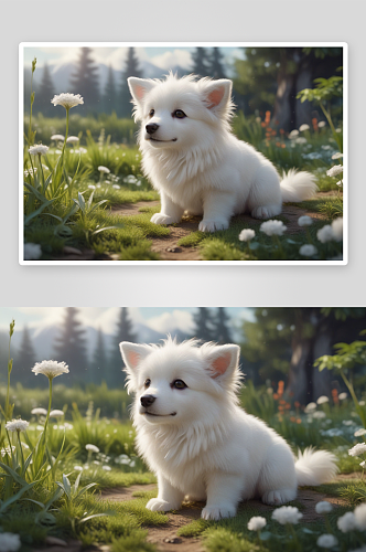 天使般纯洁的白色小狗宝宝