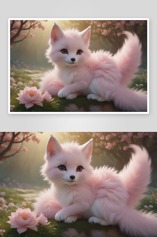 粉色狐狸宝宝的天真可爱