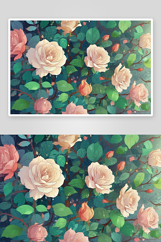 玫瑰图画的抽象与写实风格对比