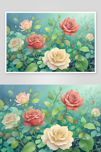 玫瑰图画的抽象与写实风格对比