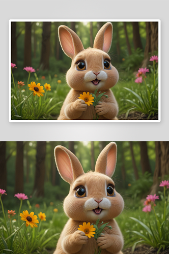 可爱的小兔子童话世界里的憨态可掬