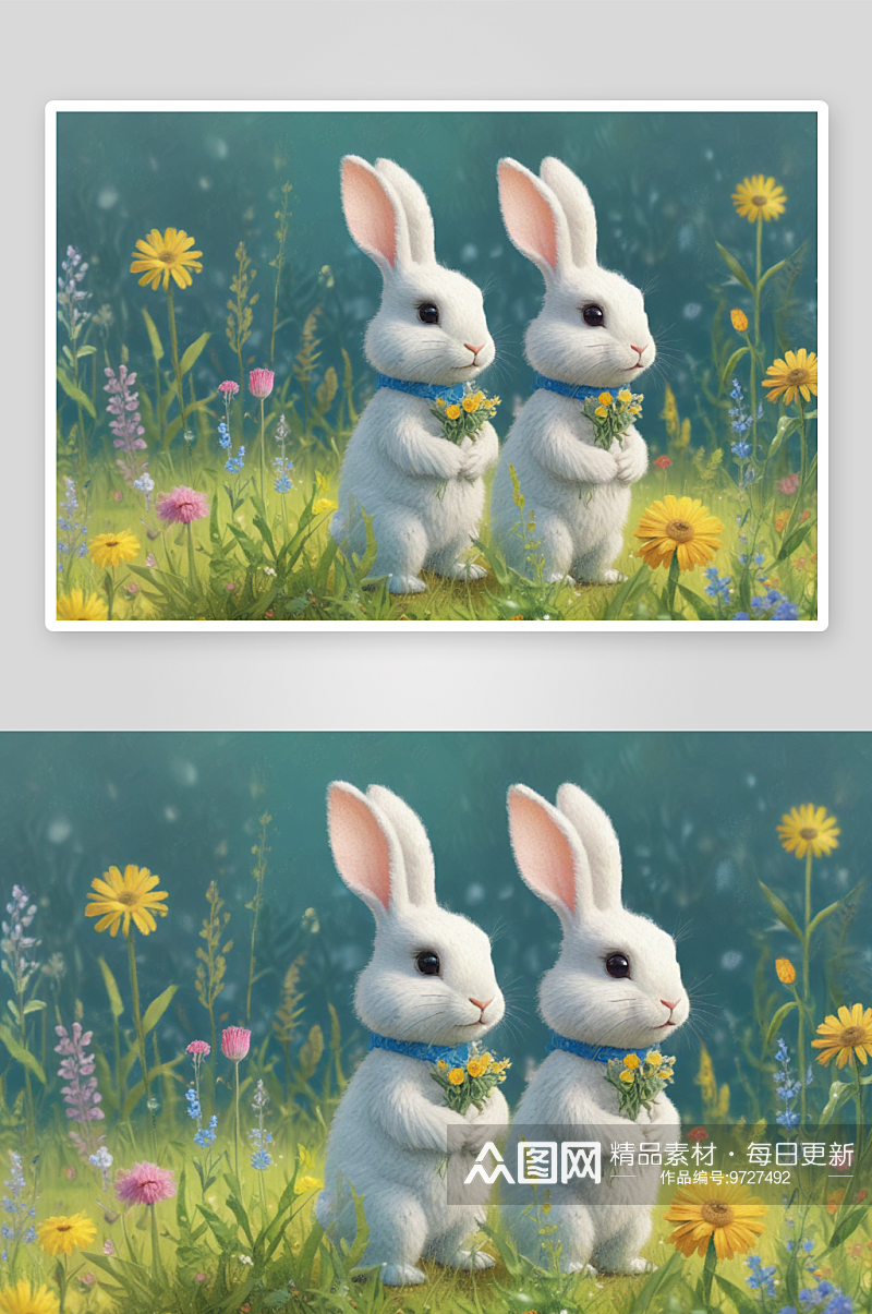 可爱的小兔子温暖童话里的呵护之星素材