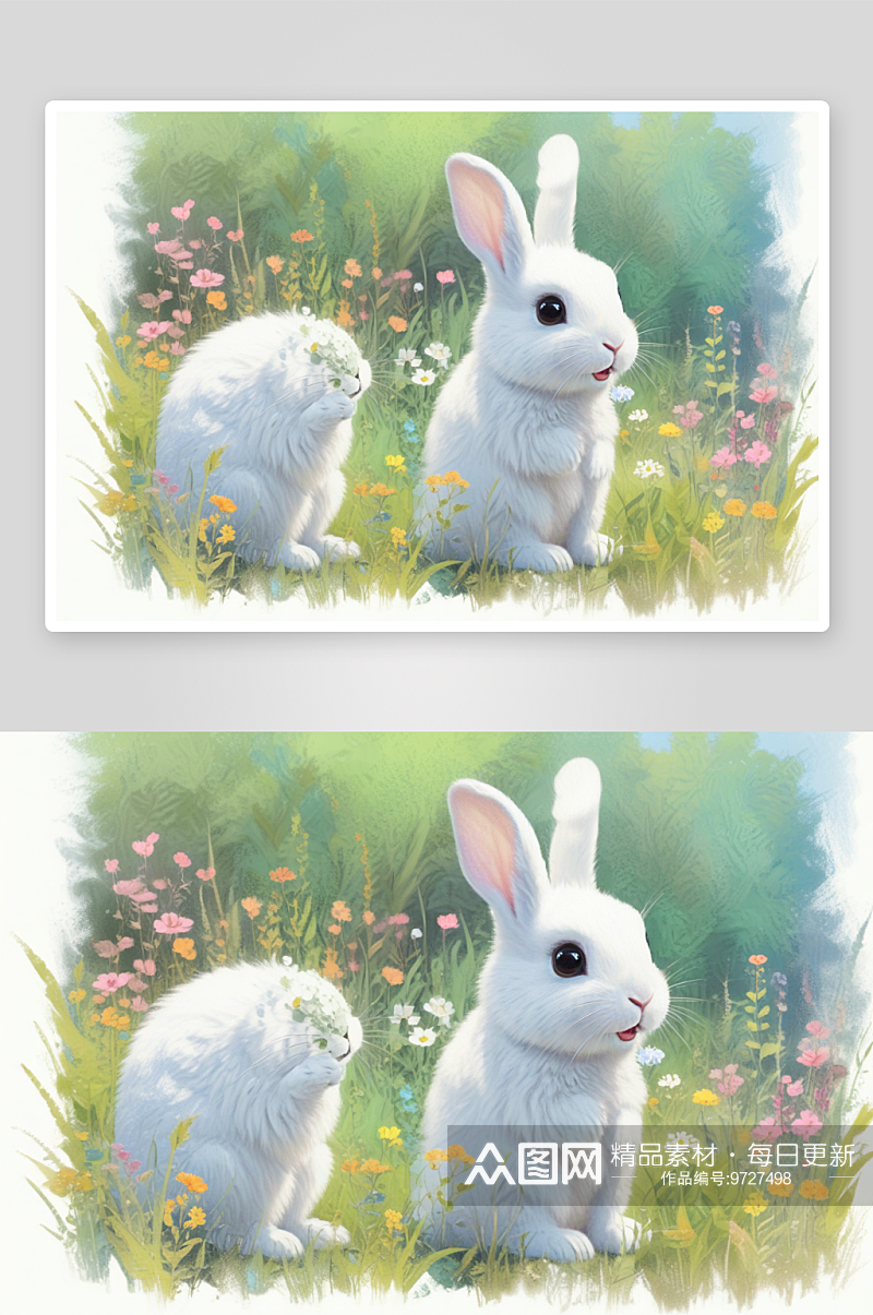可爱的小兔子温暖童话里的呵护之星素材