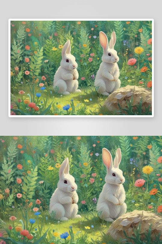 可爱的小兔子快乐跳跃的小动物好朋友