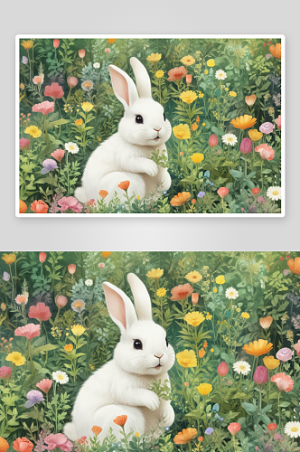 可爱的小兔子天真可爱的草原小宠物