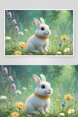 可爱的小兔子天真可爱的草原小宠物