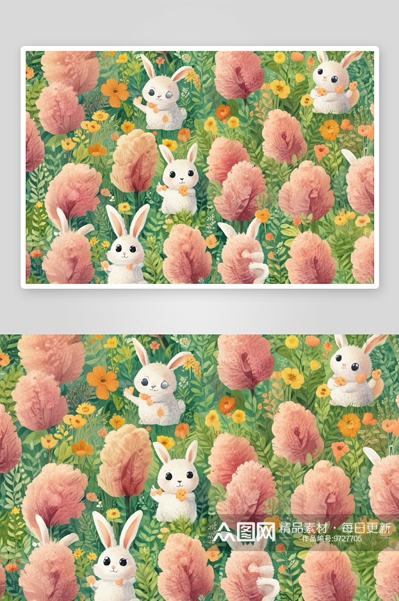 可爱的小兔子温暖童话世界里的小甜心素材