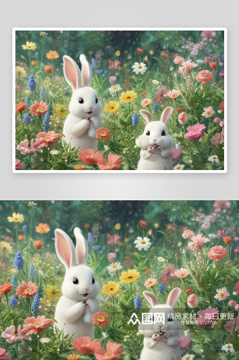 可爱的小兔子温暖童话世界里的小甜心素材