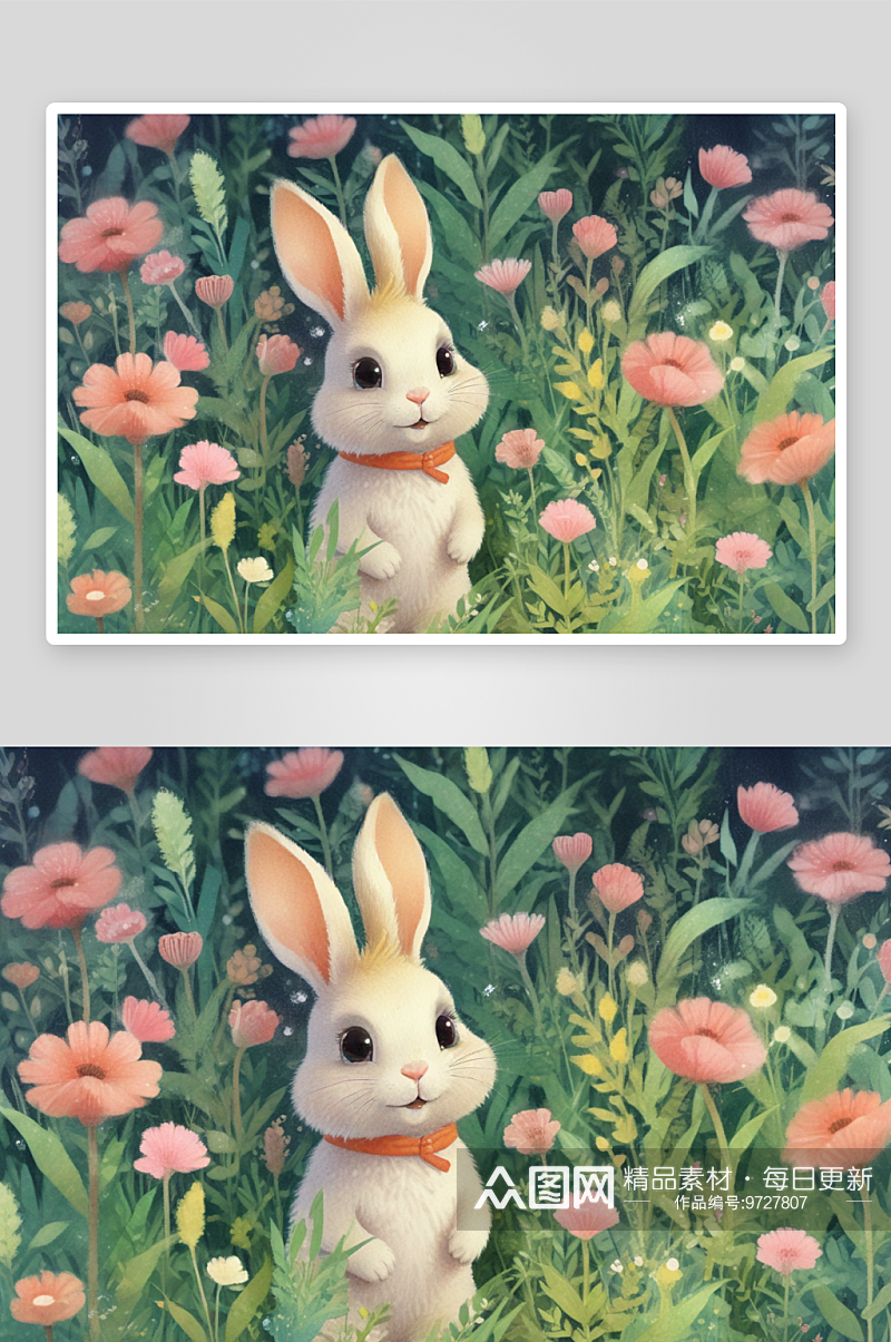 可爱的小兔子温柔可爱的花园守护者素材