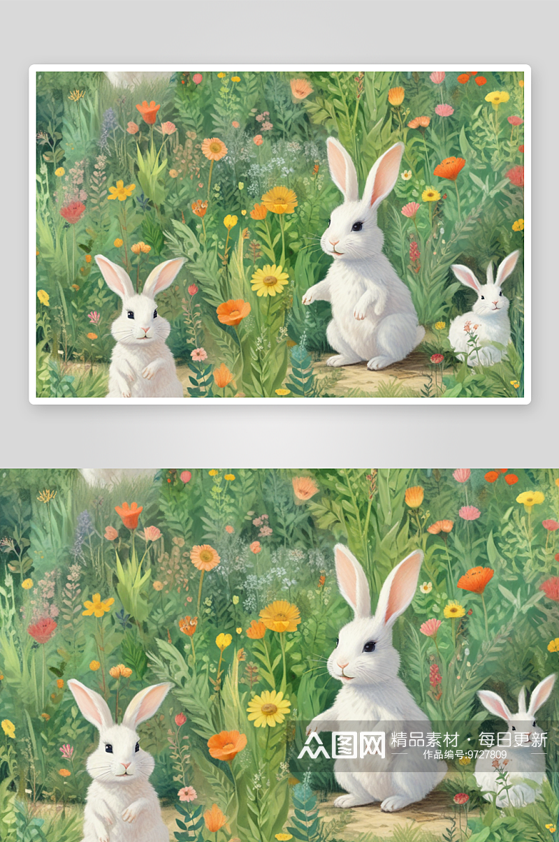 可爱的小兔子温柔可爱的花园守护者素材