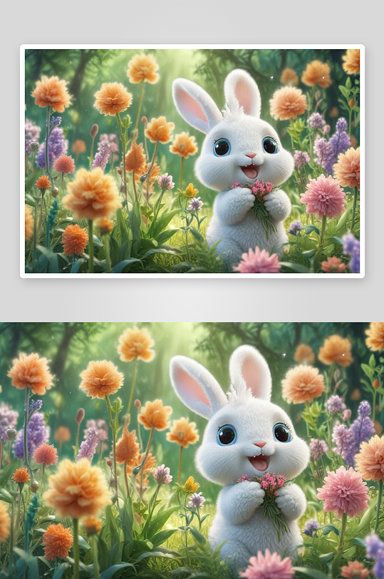可爱的小兔子温柔可爱的花园守护者