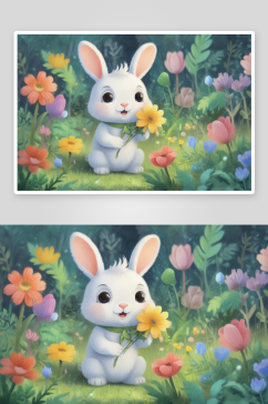 可爱的小兔子温柔可爱的花园守护者