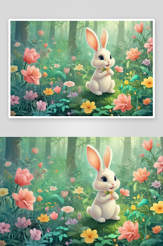 可爱的小兔子快乐跳跃的小动物小伙伴