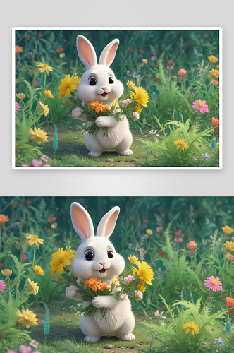 可爱的小兔子快乐跳跃的小动物小伙伴