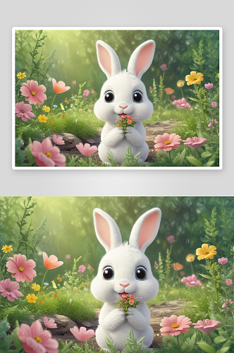 可爱的小兔子天真可爱的森林小宠物