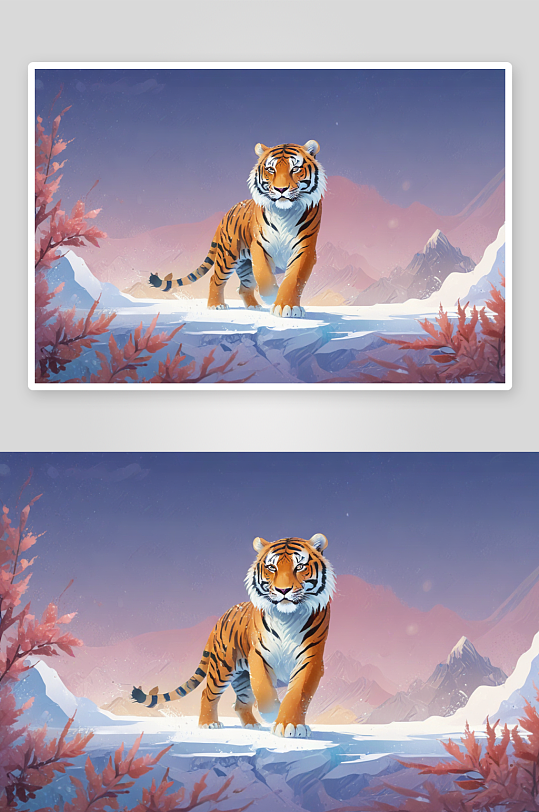 温暖冬季的老虎插画
