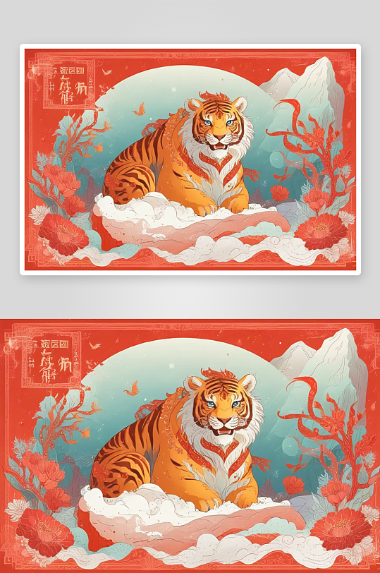 冬季老虎插画的温暖形象