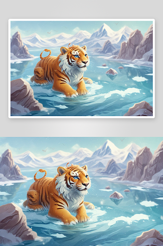 冬季老虎插画的美丽画卷