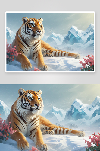 冬季老虎插画的美丽画卷