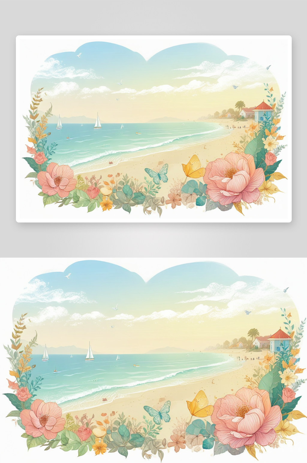 沙滩乐园中的夏日海边乐趣素材