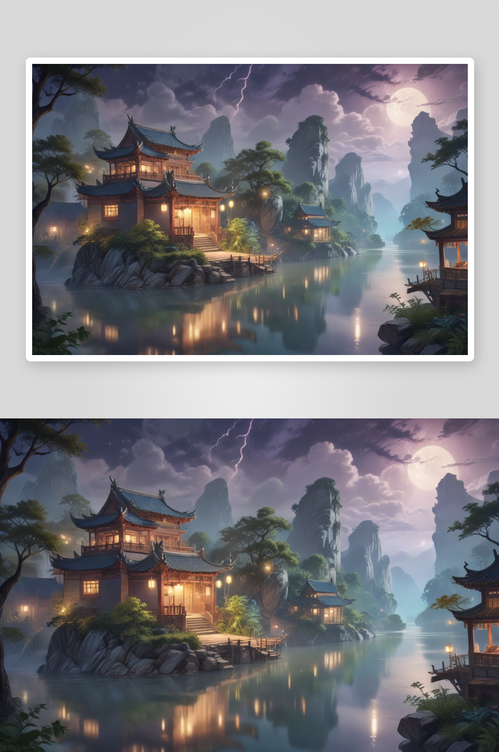 夜晚的河流与古建筑共同谱写素材