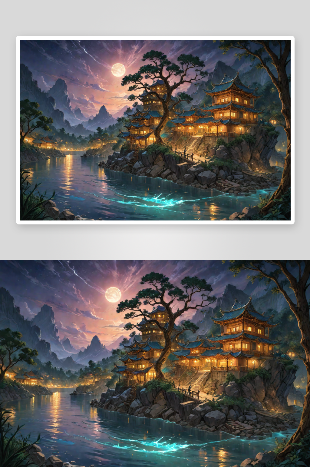 夜晚的河流与古建筑的迷人之处素材