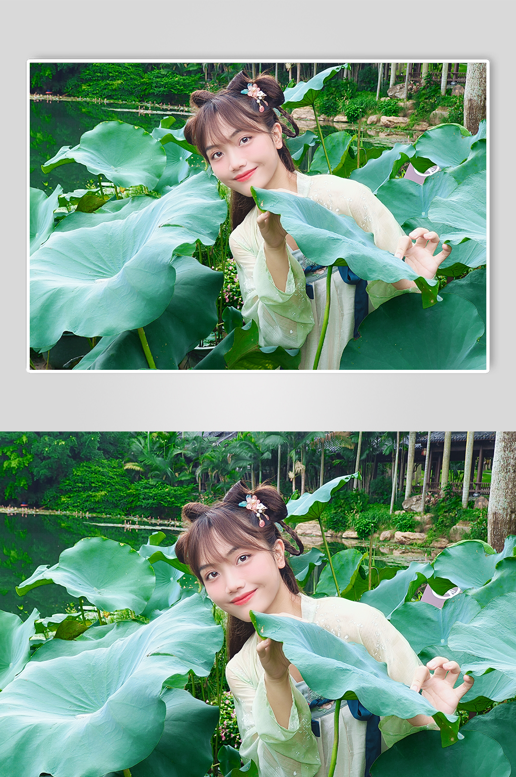 夏季夏天荷花荷叶汉服女孩人物摄影图素材