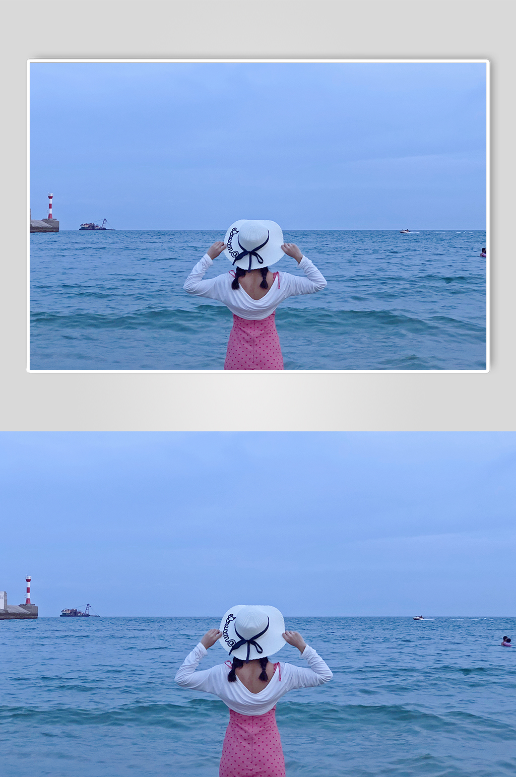 大海夏季旅游旅行博主美女摄影图素材