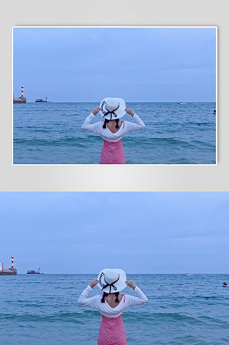 大海夏季旅游旅行博主美女摄影图