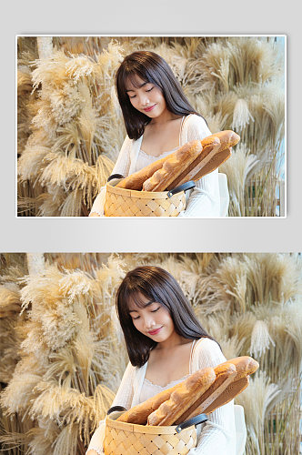 秋季面包烘焙美食人物摄影图