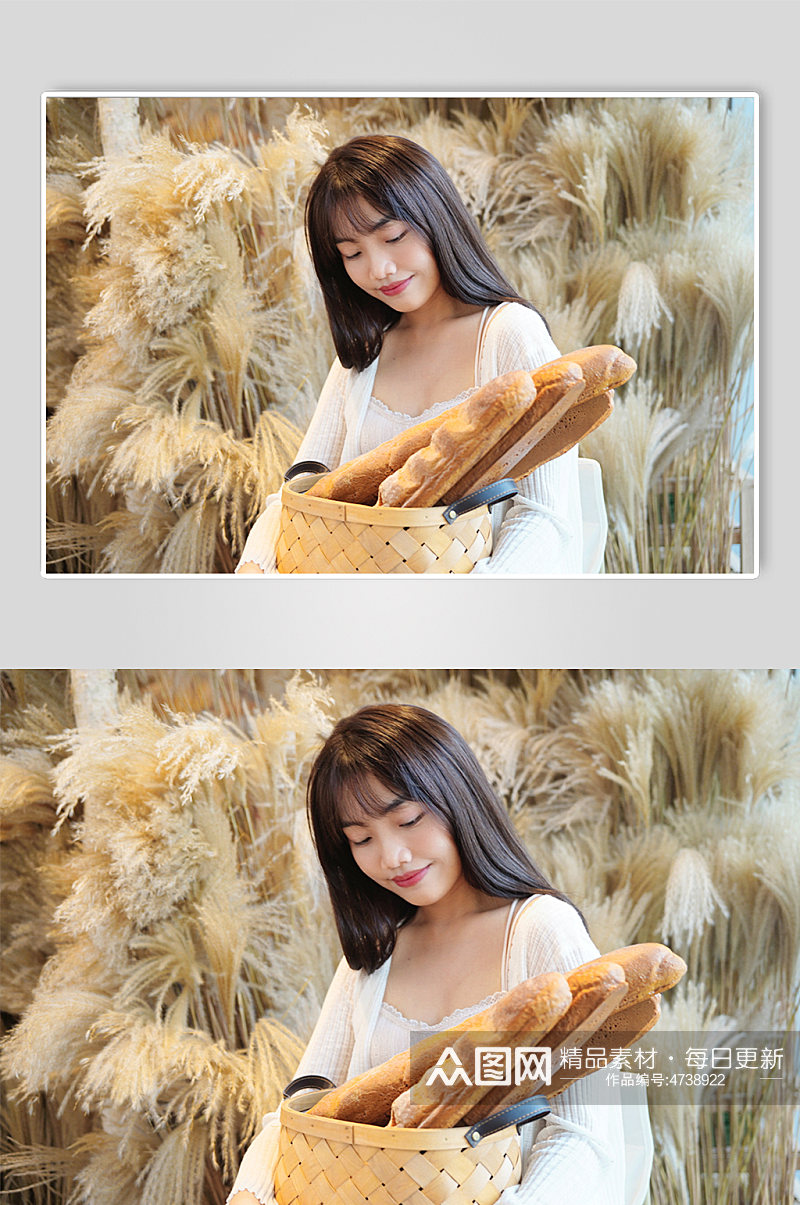 秋季面包烘焙美食人物摄影图素材