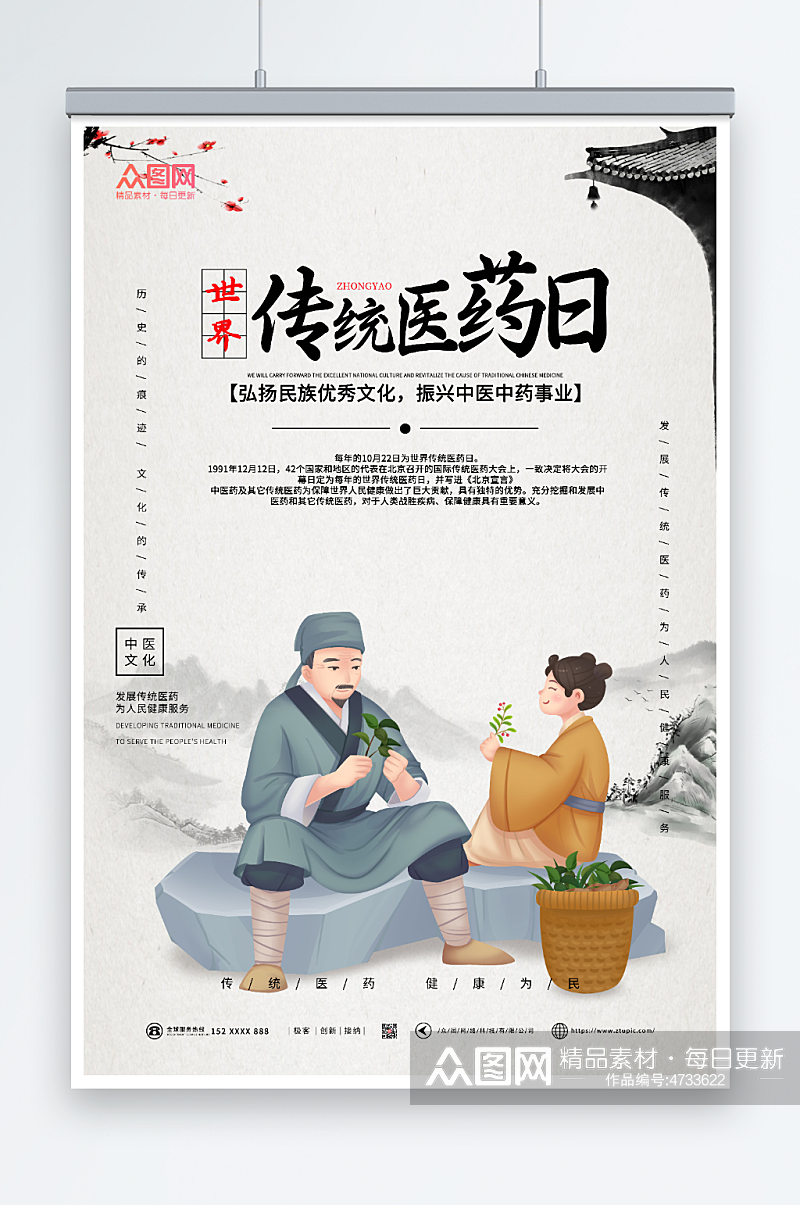 中国风世界传统医药日海报素材