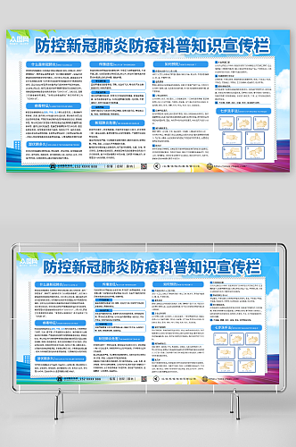 蓝色防控新冠肺炎防疫科普知识宣传栏展板