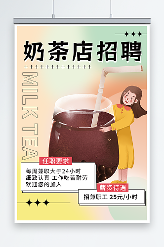 简约餐饮奶茶店员工招聘海报