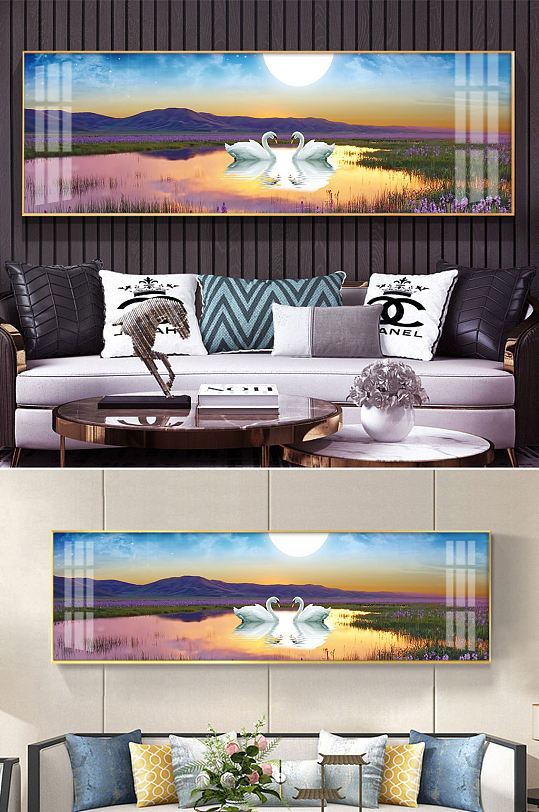 夕阳天鹅羽毛装饰画-众图网