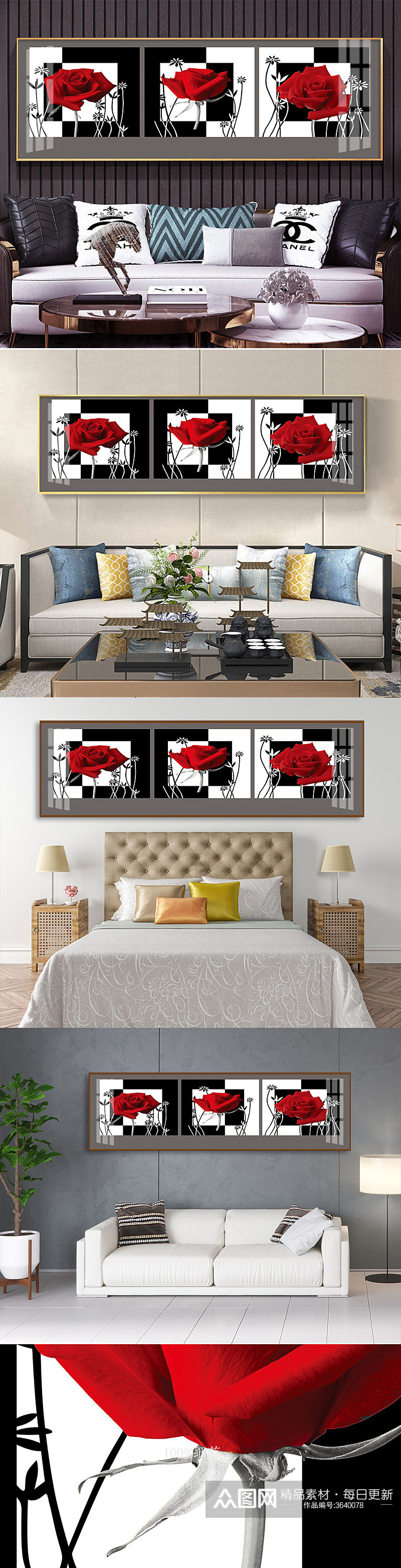 红色花卉艺术装饰画素材