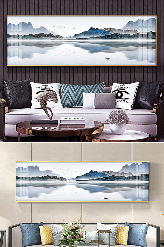 中式水墨山水床头画-众图网