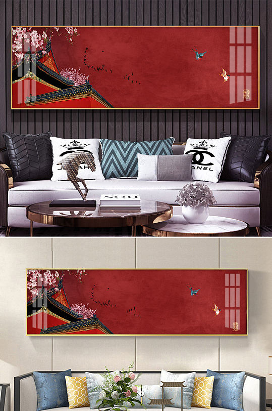 中国风宫墙喜上眉梢装饰画春-众图网