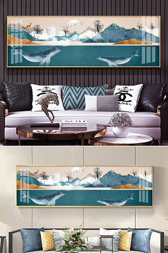 抽象麋鹿山水意境装饰画