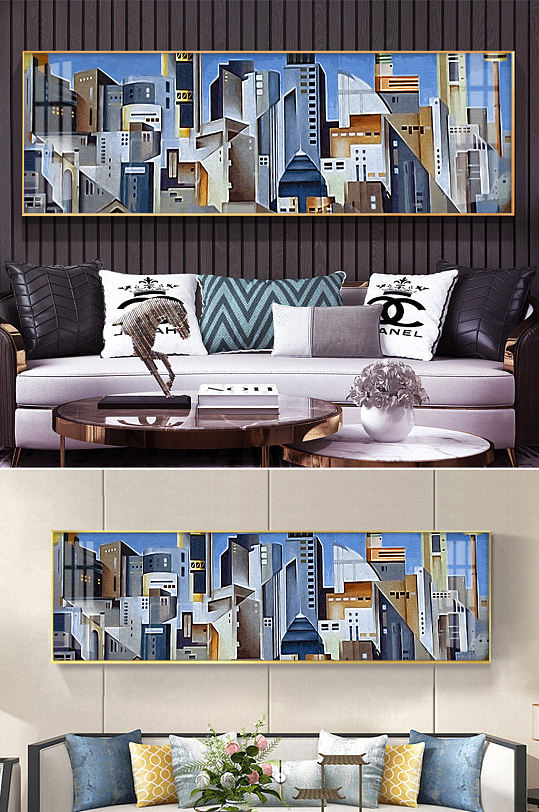 抽象建筑风景油画装饰画