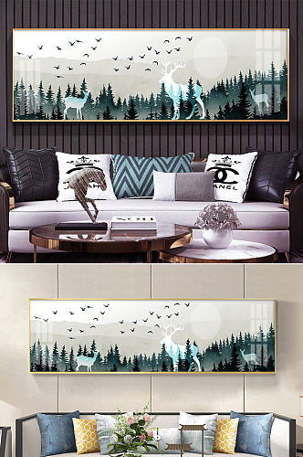 欧式森林麋鹿装饰画