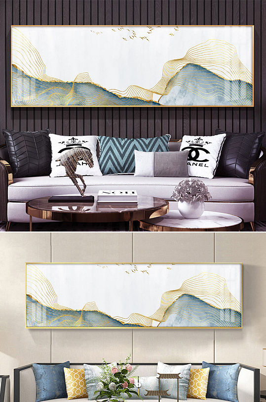 抽象线条晕染纹理鎏金色块装饰画-众图网