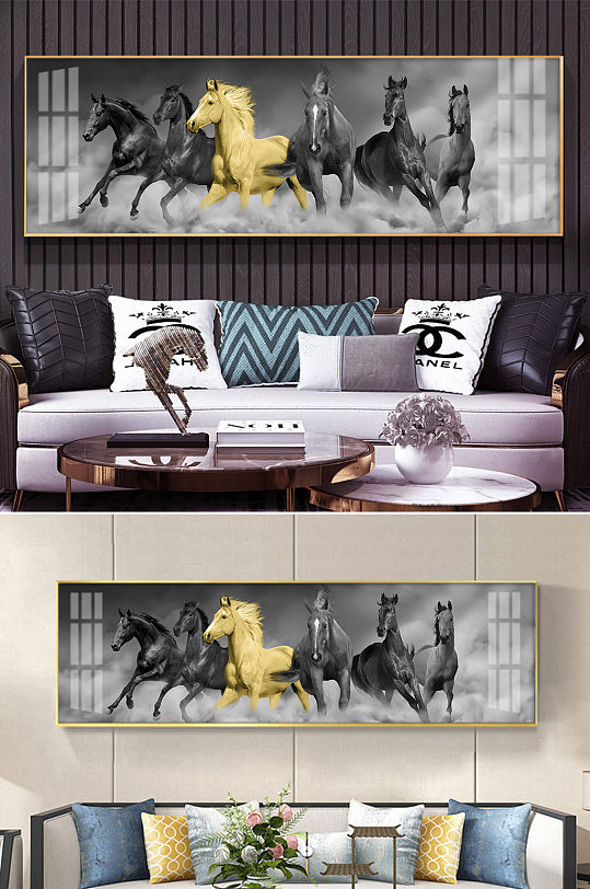 金色骏马马到成功装饰画-众图网