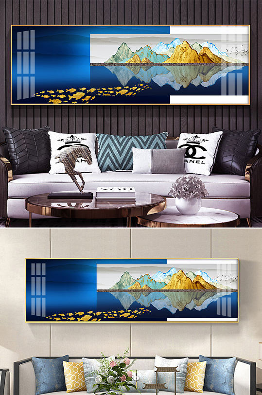 金色意境山水装饰画-众图网